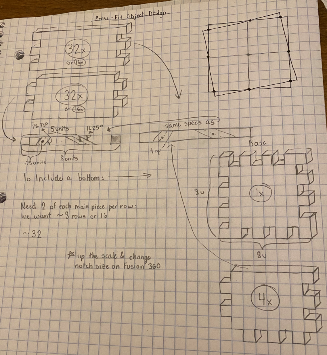 Drawn sketch of cup parts